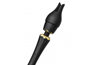 Черный wand-вибратор Kyro с 2 насадками