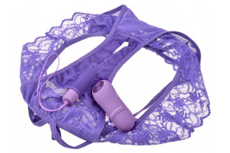 Фиолетовые трусики с вибропулей и пультом Crotchless Panty Thrill-Her