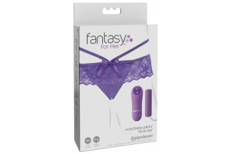 Фиолетовые трусики с вибропулей и пультом Crotchless Panty Thrill-Her