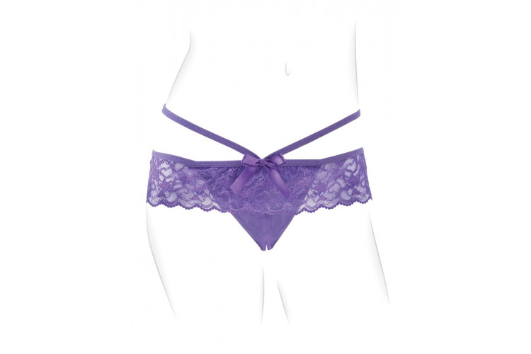 Фиолетовые трусики с вибропулей и пультом Crotchless Panty Thrill-Her