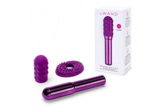 Фиолетовый жезловый вибратор Le Wand Grand Bullet с двумя нежными насадками