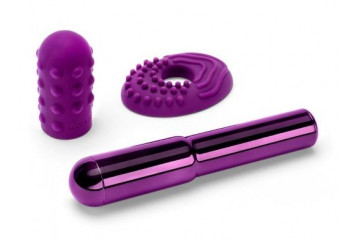 Фиолетовый жезловый вибратор Le Wand Grand Bullet с двумя нежными насадками