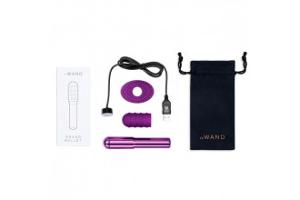 Фиолетовый жезловый вибратор Le Wand Grand Bullet с двумя нежными насадками