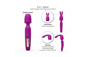 Лиловый вибратор с 2 сменными насадками R-Evolution Wand Vibrator with 2 Attachments