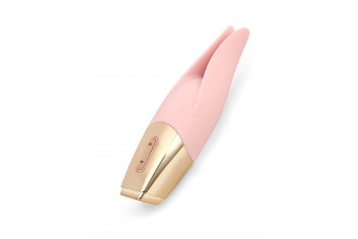 Нежно-розовый мини-вибратор с раздвоенным кончиком - 12,3 см.