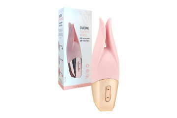 Нежно-розовый мини-вибратор с раздвоенным кончиком - 12,3 см.