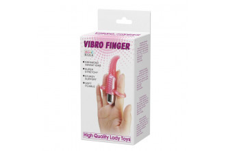 Розовый вибромассажер с щёточкой и петлями для пальцев Vibro Finger