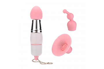 Белый вибратор-брелок с 3 сменными насадками