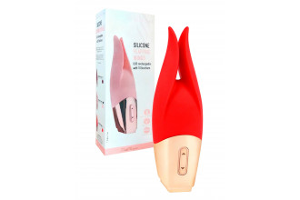 Красный мини-вибратор с раздвоенным кончиком - 12,3 см.