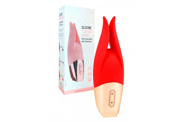 Красный мини-вибратор с раздвоенным кончиком - 12,3 см.