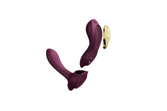Фиолетовый вибромассажёр в трусики Aya с насадкой и пультом ДУ