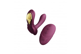 Фиолетовый вибромассажёр в трусики Aya с насадкой и пультом ДУ