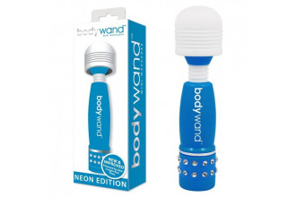 Голубо-белый жезловый мини-вибратор с кристаллами Mini Massager Neon Edition
