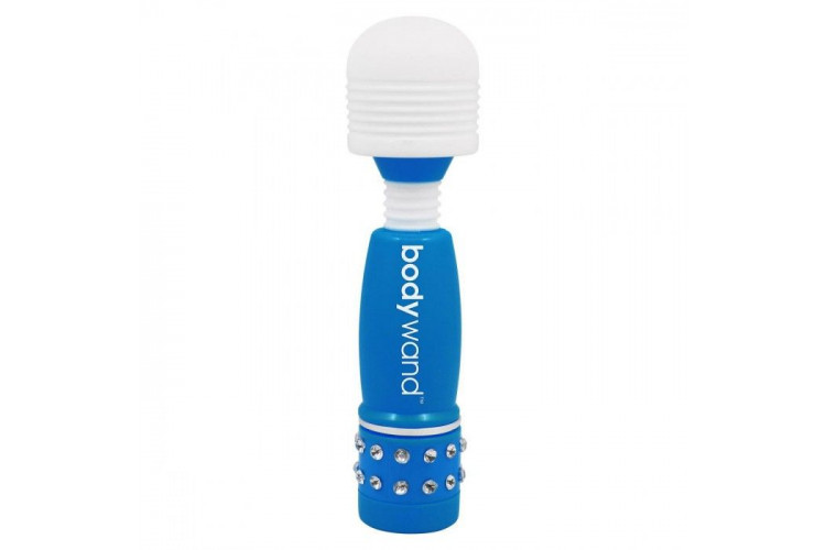 Голубо-белый жезловый мини-вибратор с кристаллами Mini Massager Neon Edition