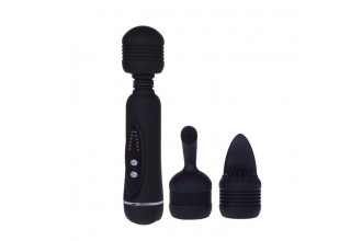 Черный вибромассажер со сменными насадками Power Wand - 20,5 см.