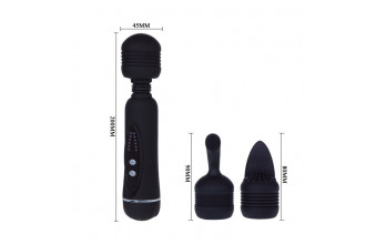 Черный вибромассажер со сменными насадками Power Wand - 20,5 см.