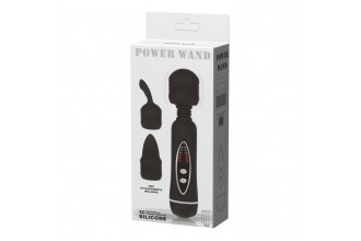 Черный вибромассажер со сменными насадками Power Wand - 20,5 см.
