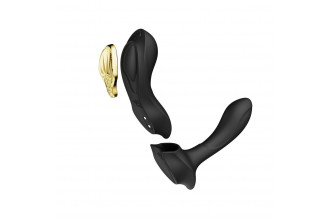 Черный вибромассажёр в трусики Aya с насадкой и пультом ДУ Черный вибромассажёр в трусики Aya с насадкой и пультом ДУ