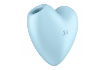 Голубой вибромассажер Cutie Heart с вакуум-волновой стимуляцией