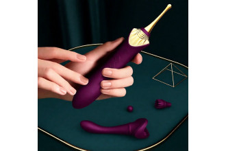 Фиолетовый клиторальный вибростимулятор с насадками Bess