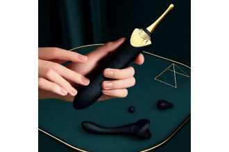 Черный клиторальный вибростимулятор с насадками Bess Черный клиторальный вибростимулятор с насадками Bess