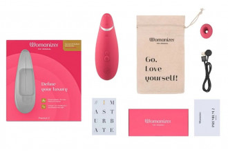 Розовый клиторальный стимулятор Womanizer Premium 2