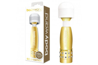 Золотистый жезловый мини-вибратор с кристаллами Mini Massager Gold Edition