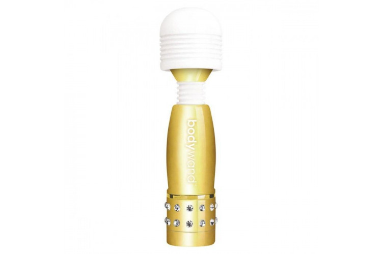 Золотистый жезловый мини-вибратор с кристаллами Mini Massager Gold Edition