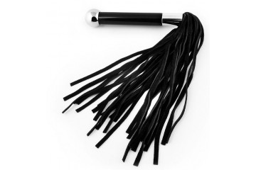 Черная многохвостая плетка с круглой ручкой с шариком на конце - 39 см.