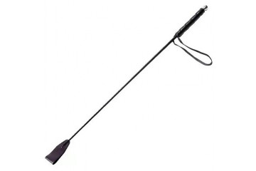 Чёрный стек с кожаной ручкой - 58 см.