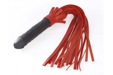 Красная плеть Ракета А с рукоятью из латекса и хвостами из кожи - 50 см.