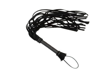 Чёрная плеть с кожаной рукоятью - 65 см.