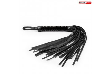 Черная гладкая плеть-флоггер с ручкой - 40 см.