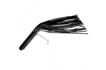 Чёрная плеть Ракета с рукоятью из латекса и хвостами из кожи - 65 см.