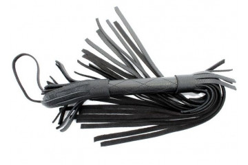 Чёрная плетка из натуральной кожи - 45 см.