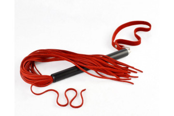 Красная велюровая плеть MIX с черной рукоятью - 47 см.