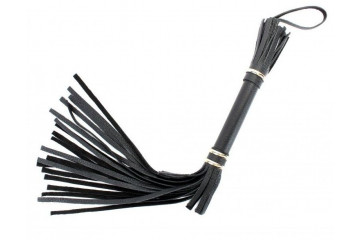 Чёрная плетка из натуральной кожи с золотистой отделкой - 45 см.