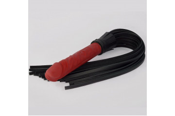 Черная плеть с красной ручкой-фаллоимитатором - 65 см.