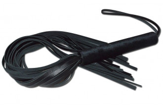 Чёрная кожаная плеть с жесткой ручкой - 63 см.