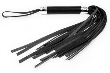 Черная многохвостая плеть с круглой ручкой - 44 см.