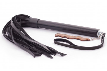 Черная кожаная плеть Индиго - 50 см.