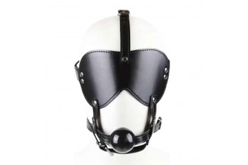 Черная маска-шоры с регулируемыми ремешками и кляпом-шариком
