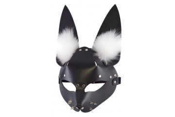Черная маска Зайка с меховыми ушками