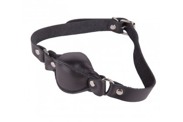 Чёрный кожаный кляп на регулируемых ремешках