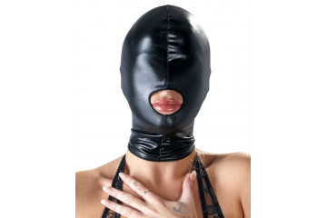 Черная эластичная маска на голову с отверстием для рта