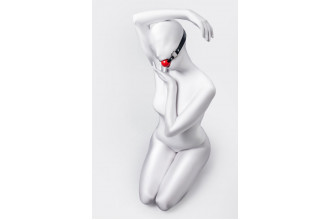 Красный кляп-шар на черных ремешках Anonymo