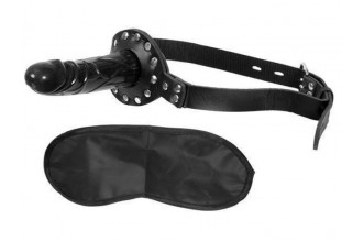 Чёрный кляп с фаллоимитатором Deluxe Ball Gag with Dildo