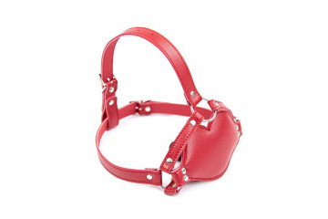 Красный кляп-губки с фаллоимитатором на регулируемых ремешках