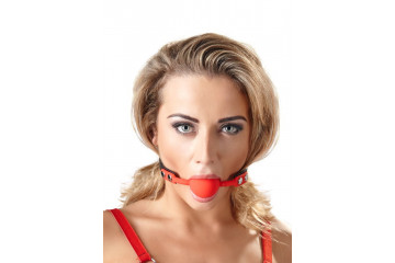 Силиконовый кляп-шар на чёрных ремешках Red Gag silicone
