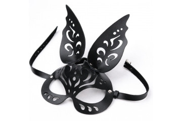 Черная ажурная маска Зайка с ушками